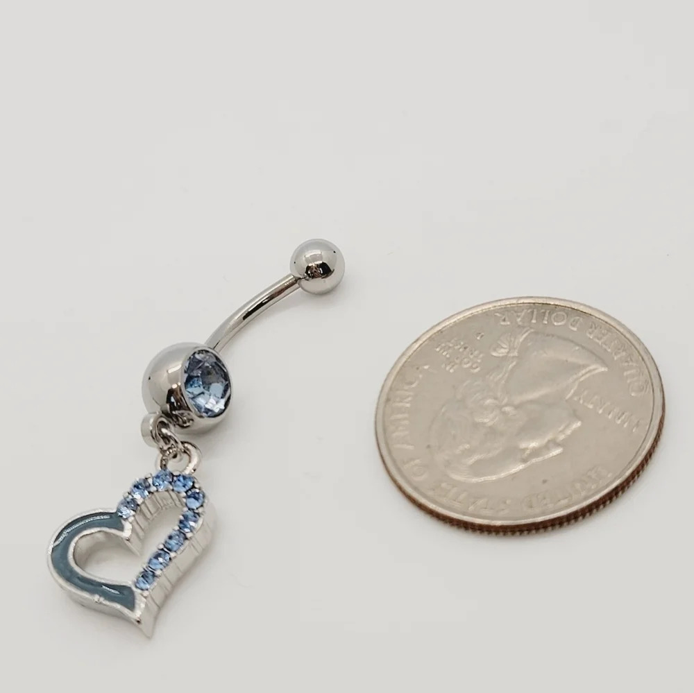 New Blue Heart Sterling Silver CZ Belly Button Navel Ring